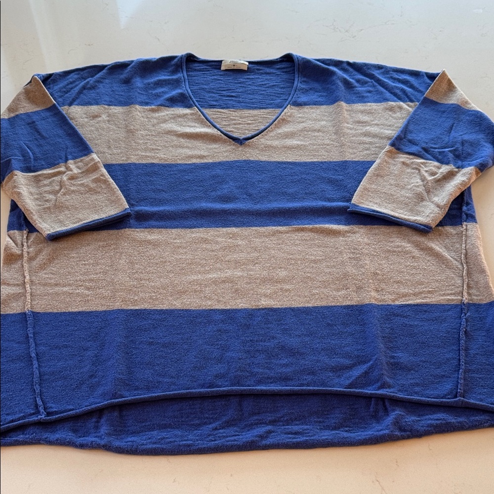 Madewell Vintage Varsity Blue Beige Cotton Blend Stripe Sweater Size: M ✨
